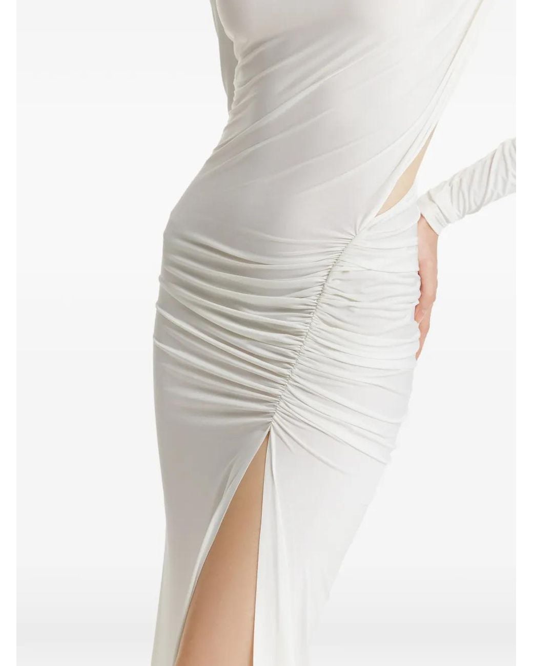 2310 STUDIO White Ruched Open-Back Maxi Dress