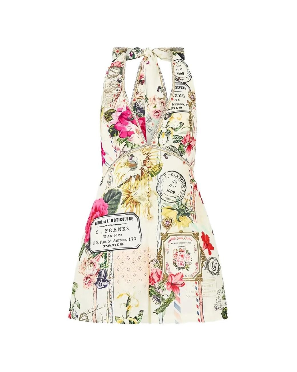 Camilla White Floral-Print Halterneck Playsuit