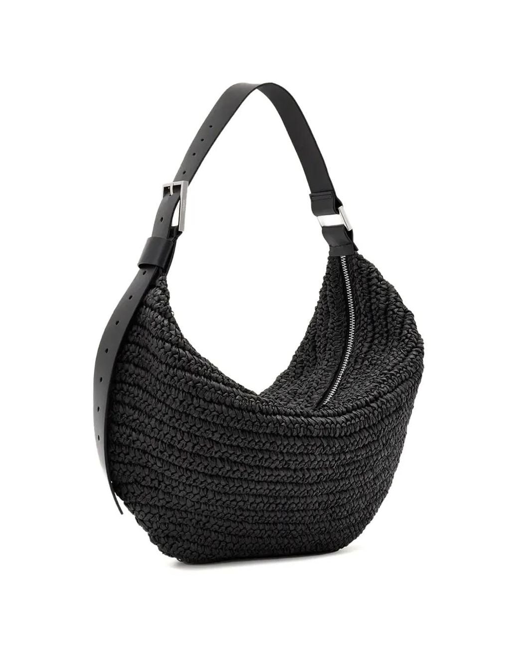 AllSaints Black Luna Woven Leather Shoulder Bag