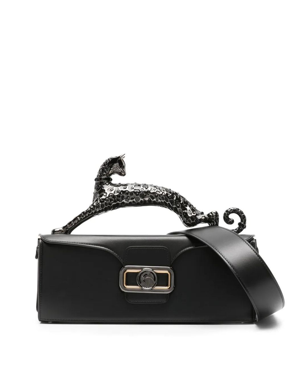 Lanvin Black Medium Pencil Cat Sculpted-Handle Leather Bag