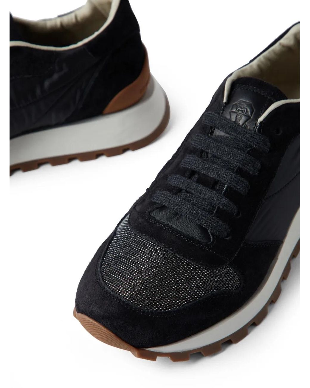 Brunello Cucinelli Multicolor Suede And Techno Fabric Runners With Precious Toe