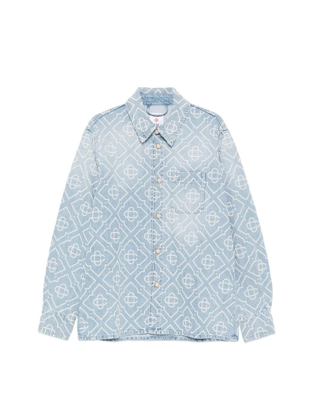 Casablanca Blue Monogram-Embellished Denim Shirt for men