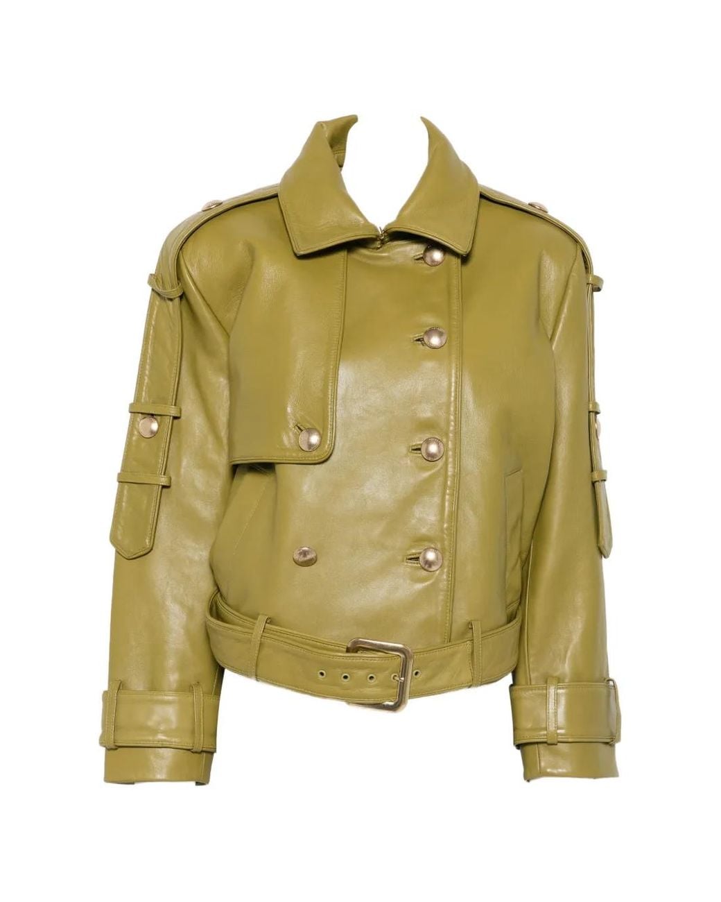 retroféte Green Veste Ceinturée À Boutonnière Croisée