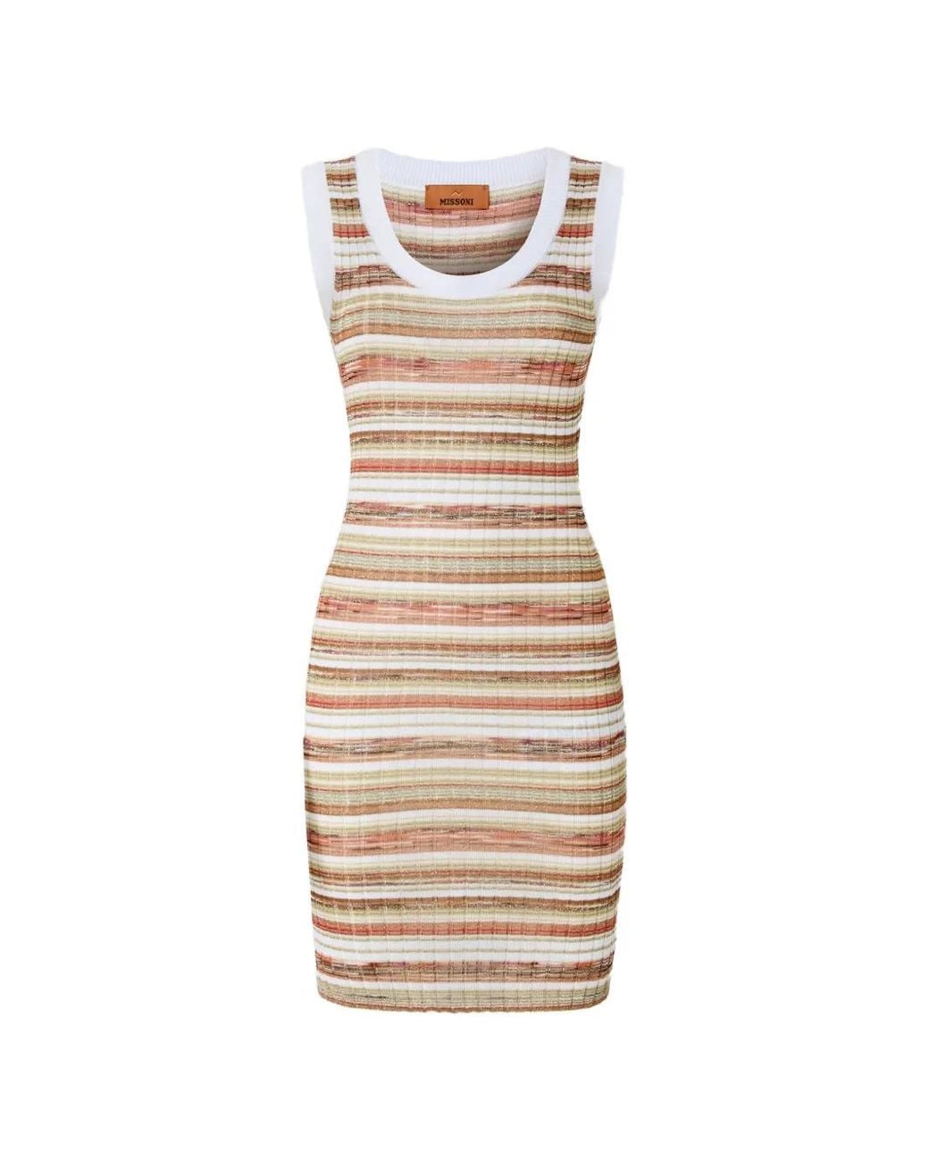 Missoni White Striped Lamé-Knit Dress