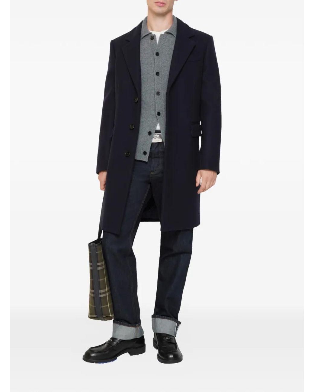 Burberry Blue Wool Tailored Coat for men