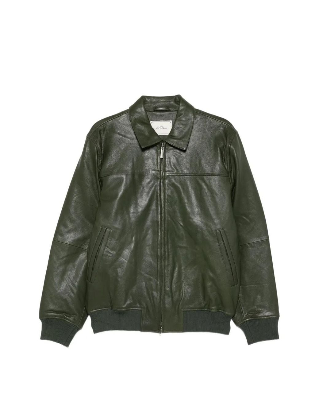 Les Deux Green Logo-Patch Leather Jacket for men