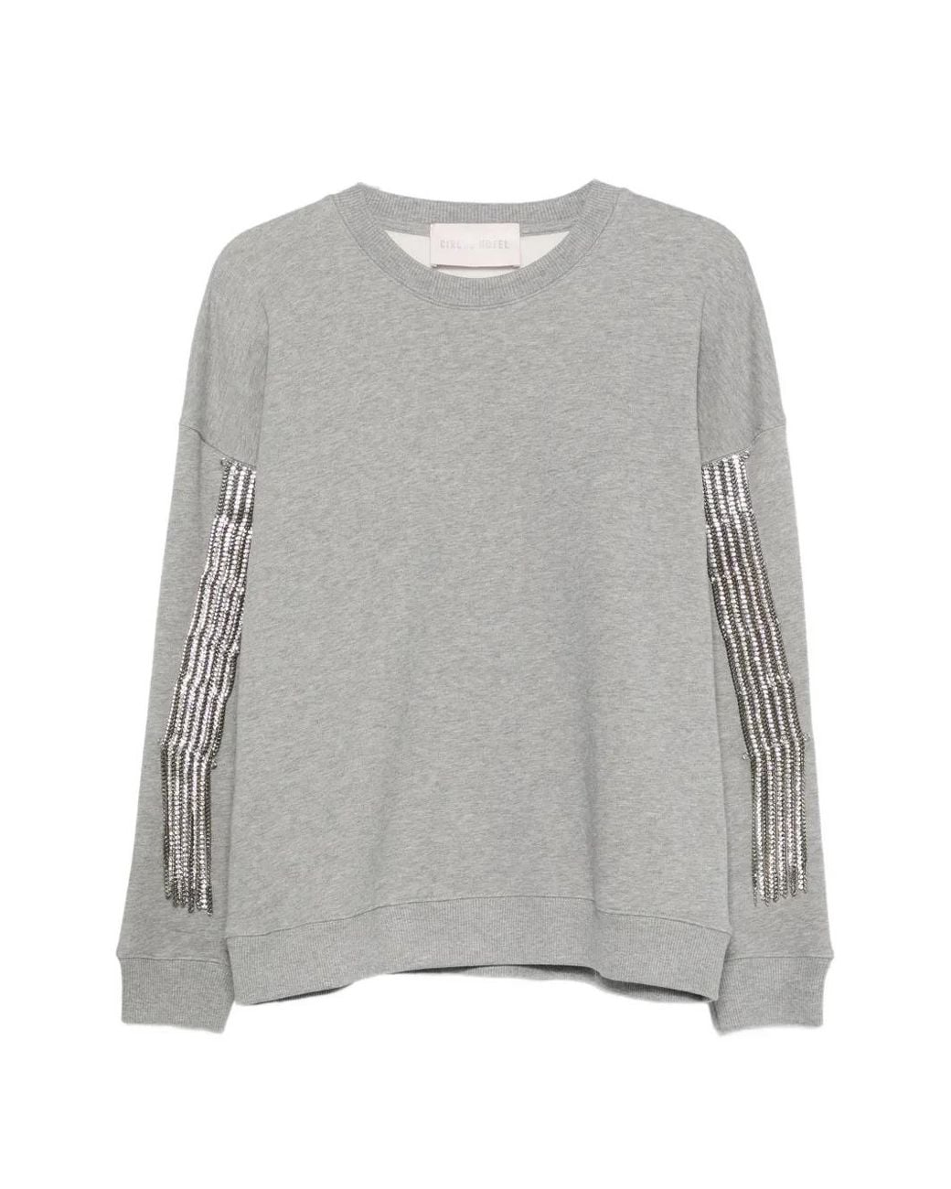 Circus Hotel Gray Fringe-Embellished Sweater