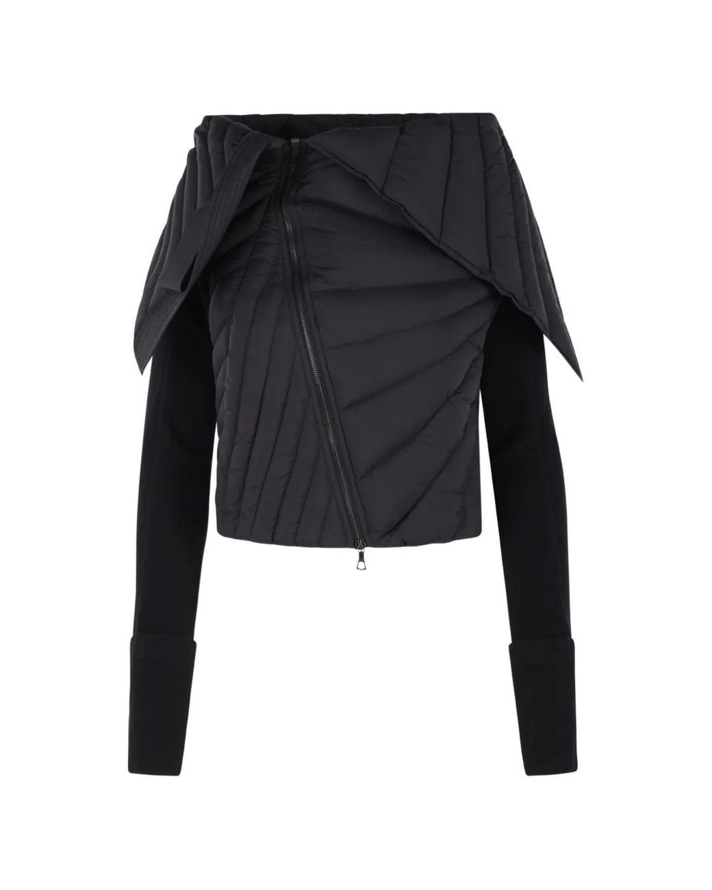 Yehuafan Black Off-Shoulder Quilted Jacket