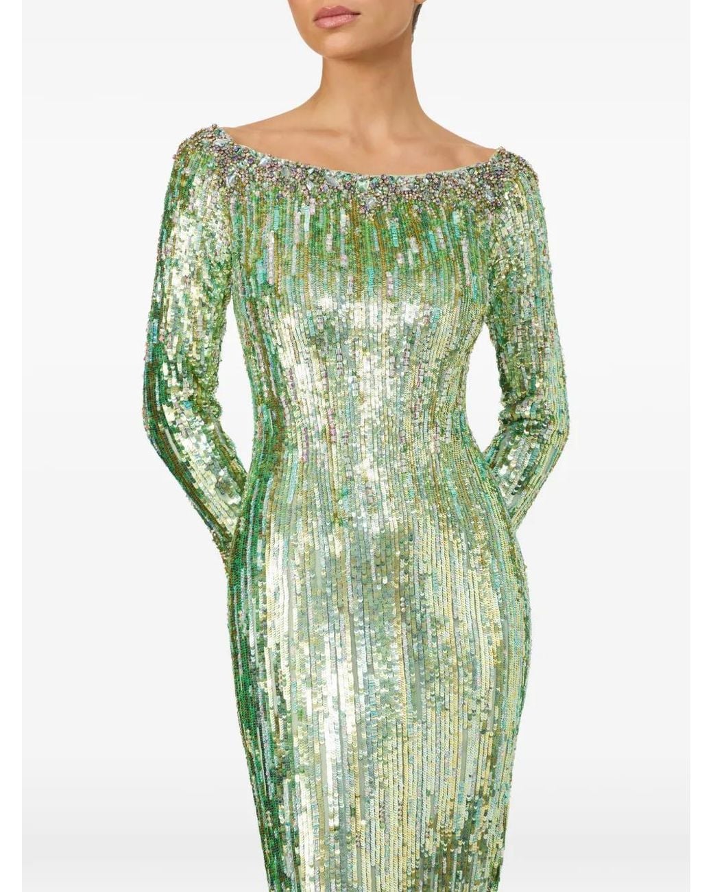 Jenny Packham Green Marnie Sequin-Embellished Gown