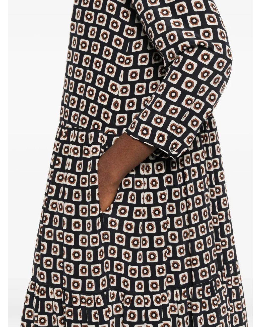 Max Mara Gray Geometric-Print Tiered Dress