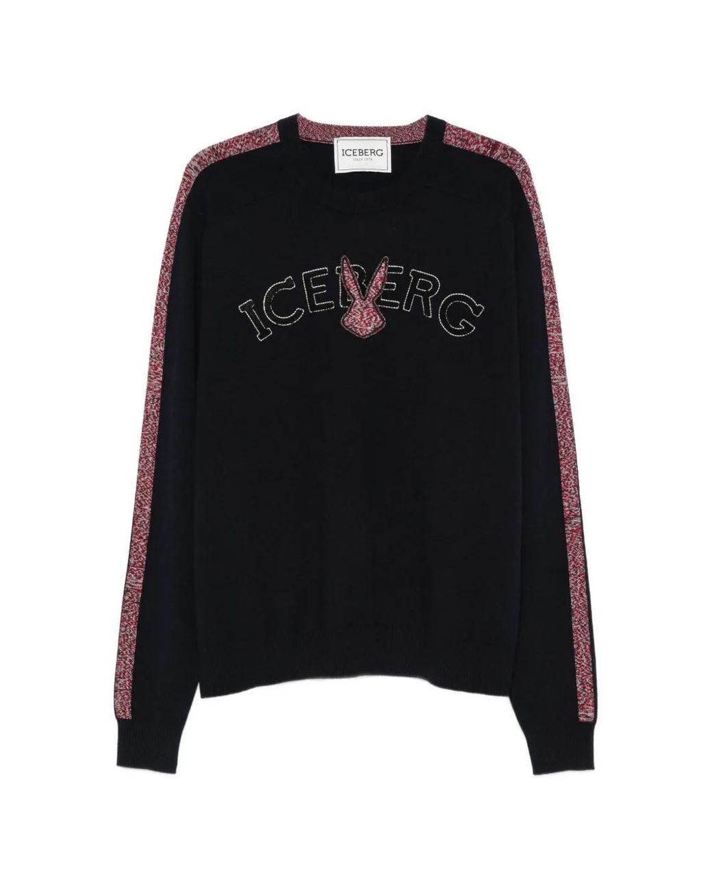 Iceberg Black Logo-Embroidered Side-Stripe Sweater for men