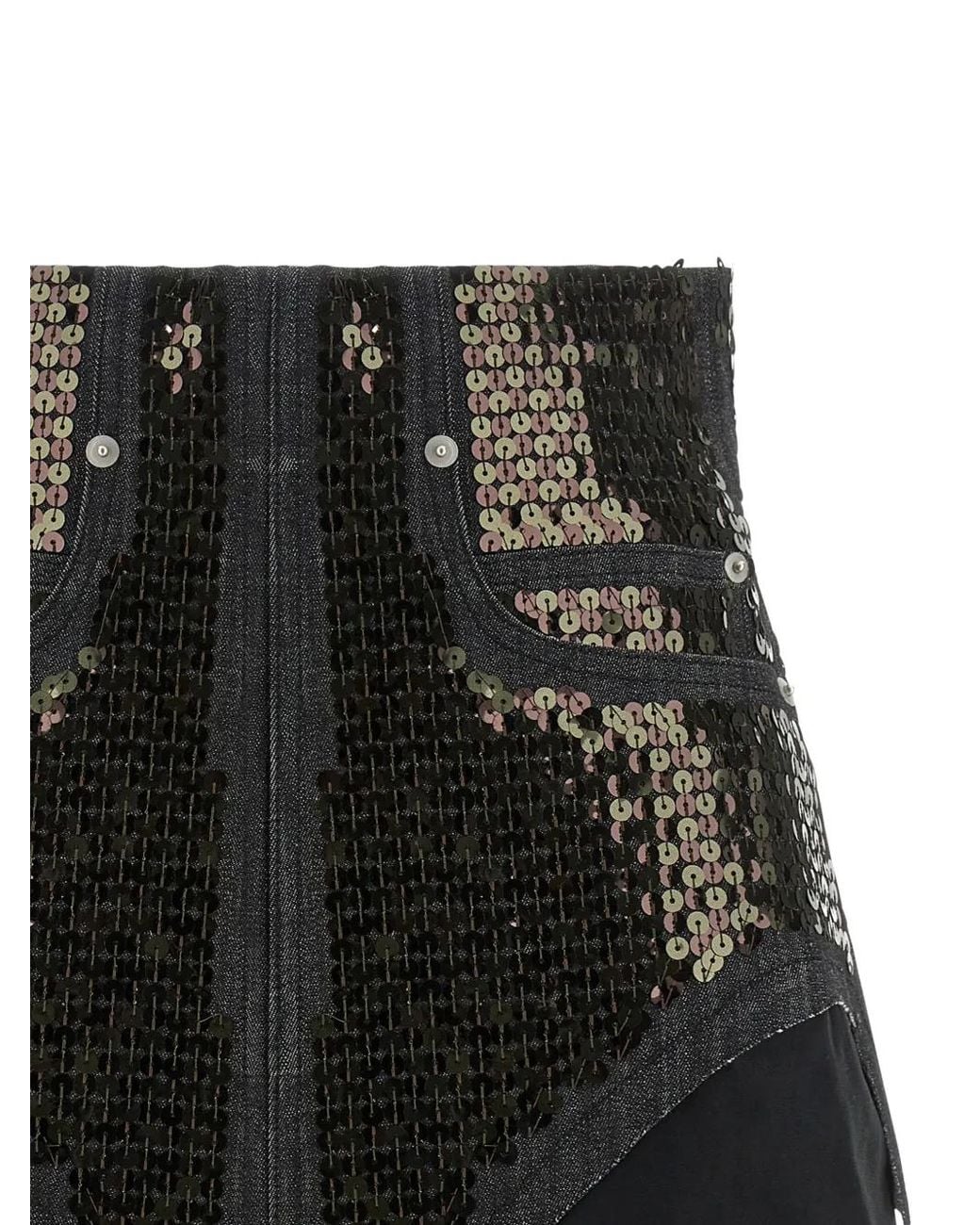 Rick Owens Black Sequin-Embellished Denim Shorts