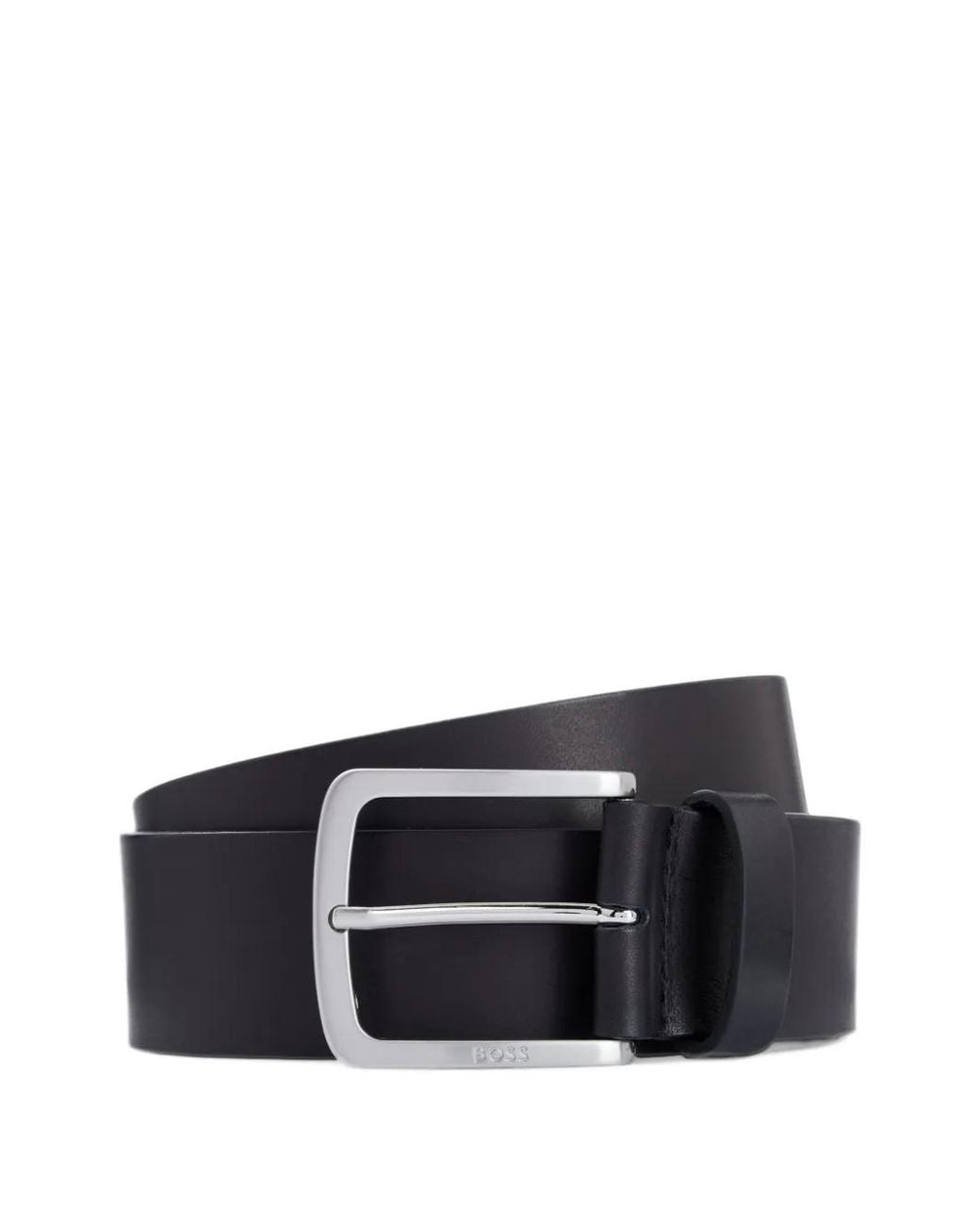 Boss Black Italian-Leather Belt With Logo-Engraved Buckle for men