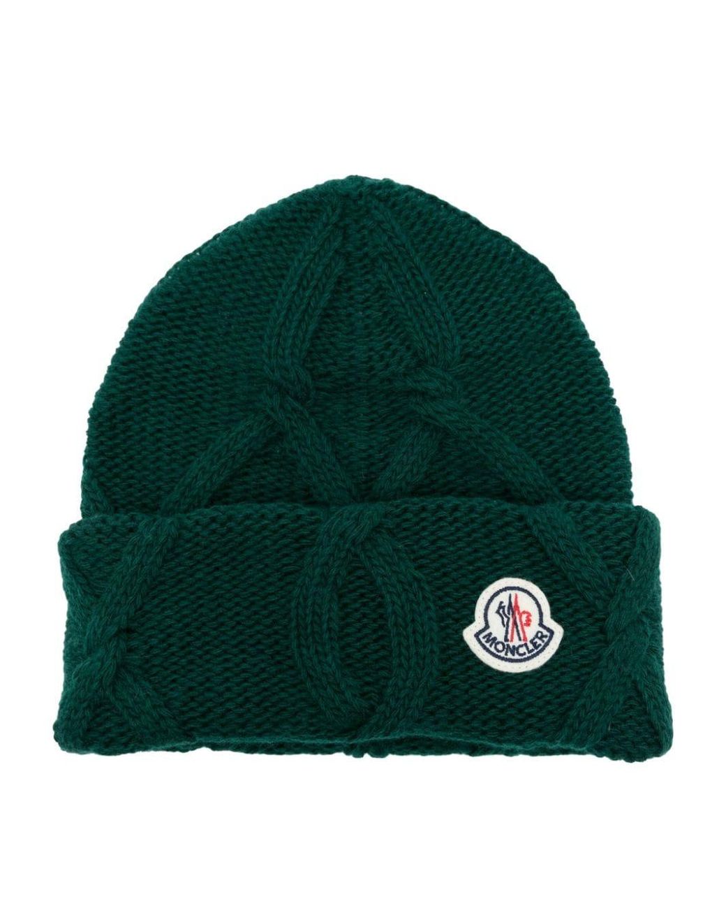 Moncler Logo-patch Wool Beanie in Green for Men | Lyst