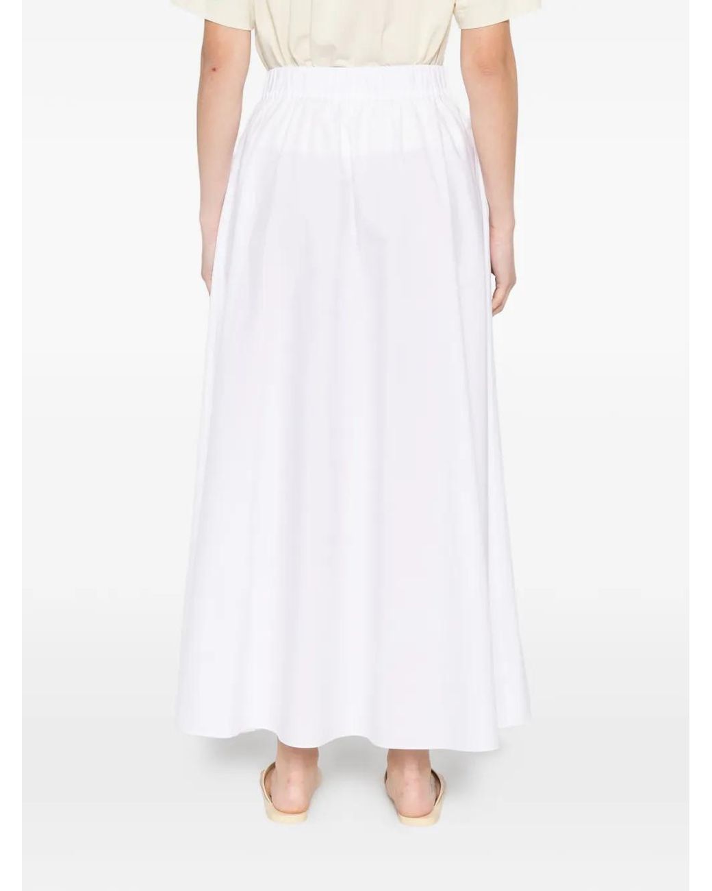 P.A.R.O.S.H. White Elastic-Waist Midi Skirt