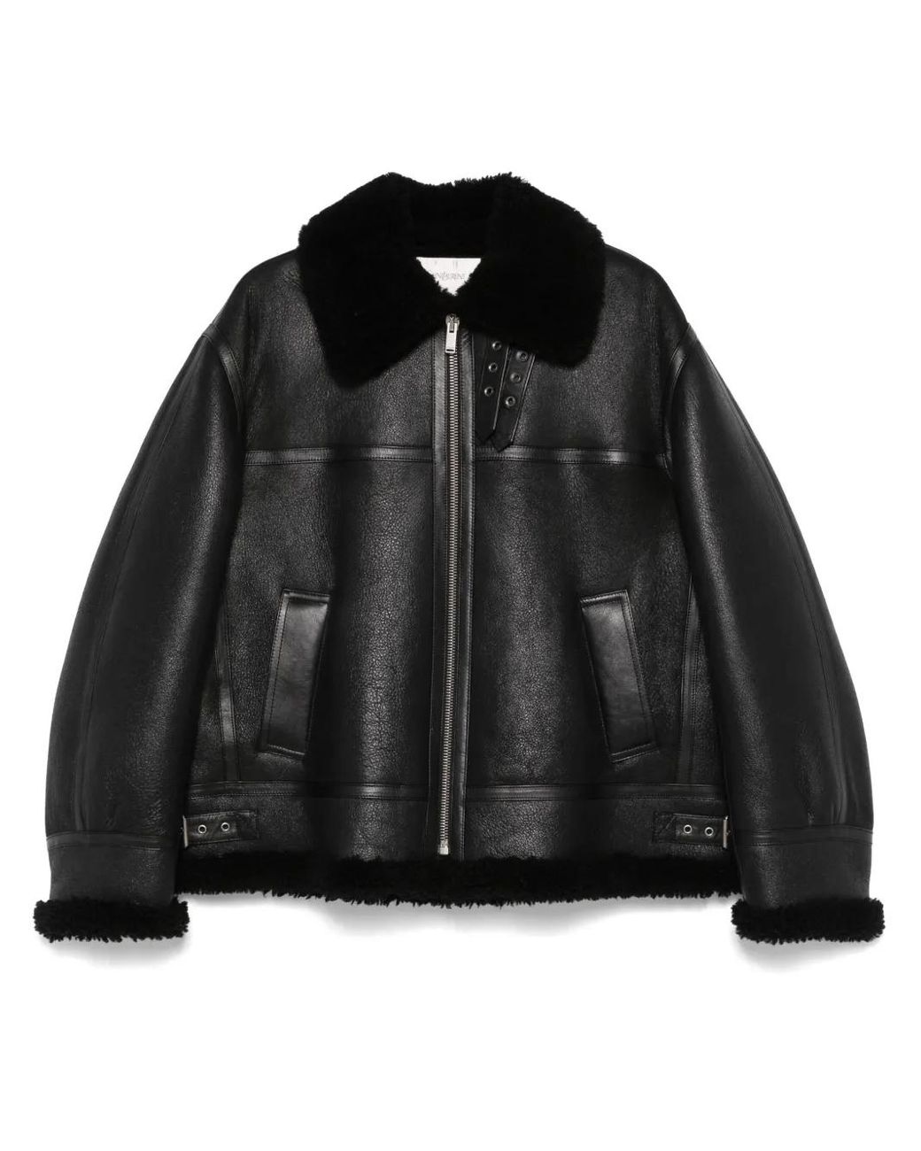 【関税&送料込】Saint Laurent Black Leather And Shearling Ja Biker jacket in vintage leather and shearling | Saint
