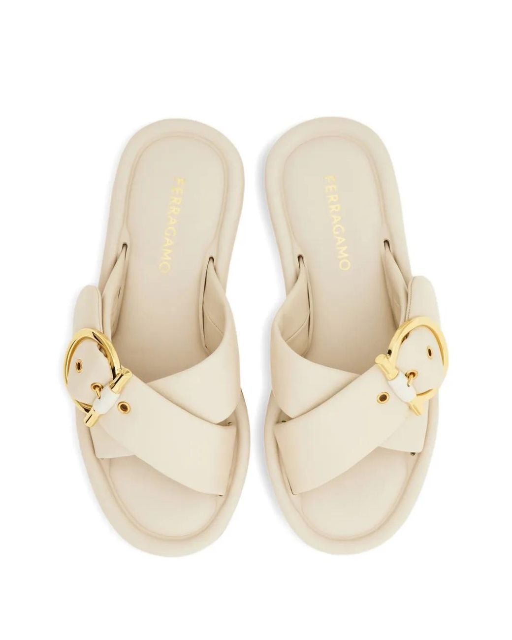 Ferragamo White Gancini Ornament Slides
