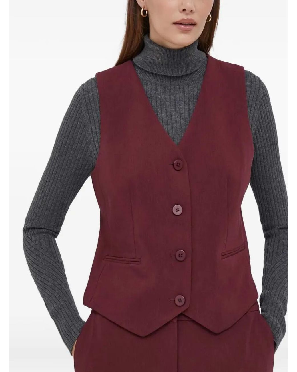 DKNY Red V-Neck Button-Up Waistcoat