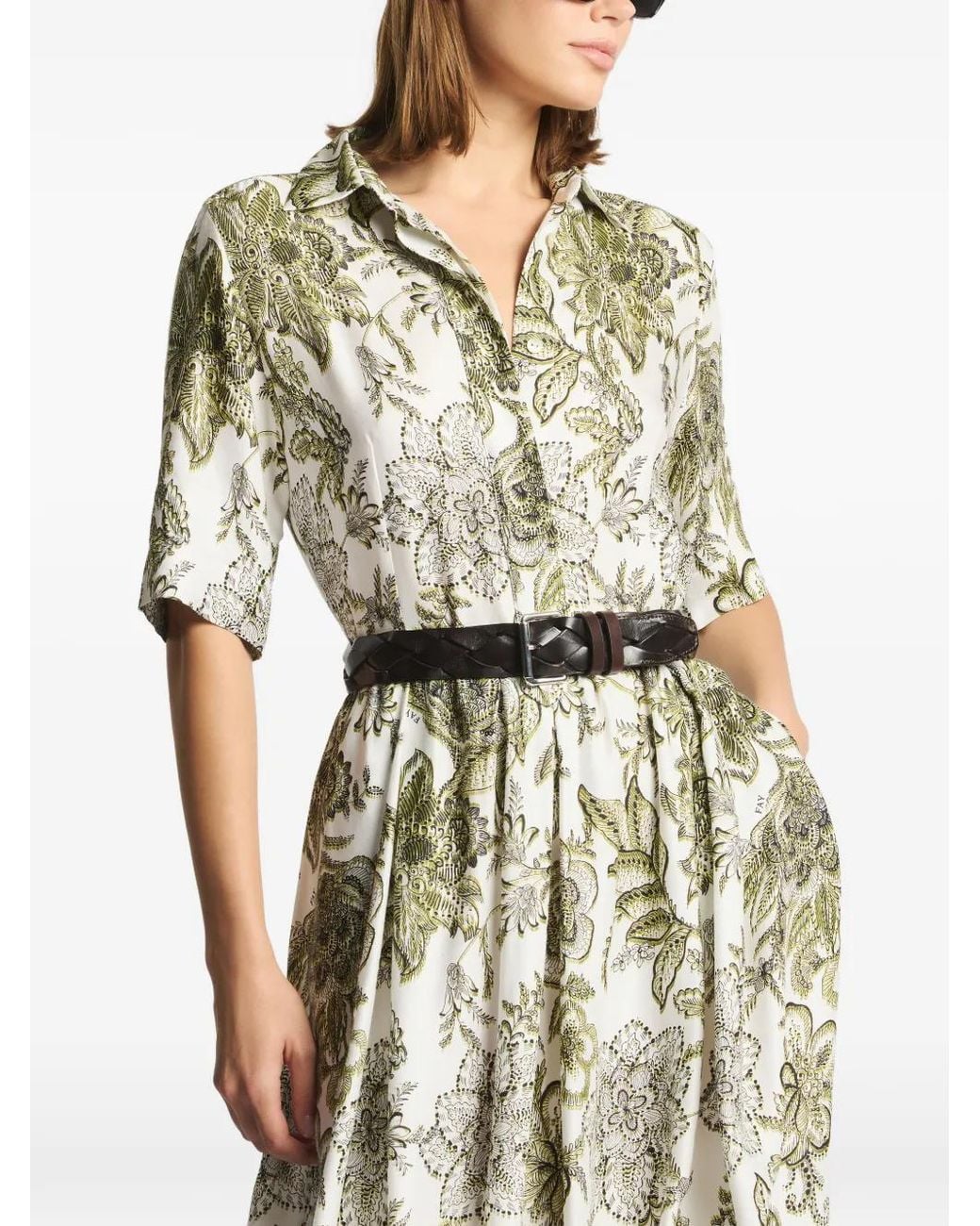 Fay White Short-Sleeved Twill Midi Dress
