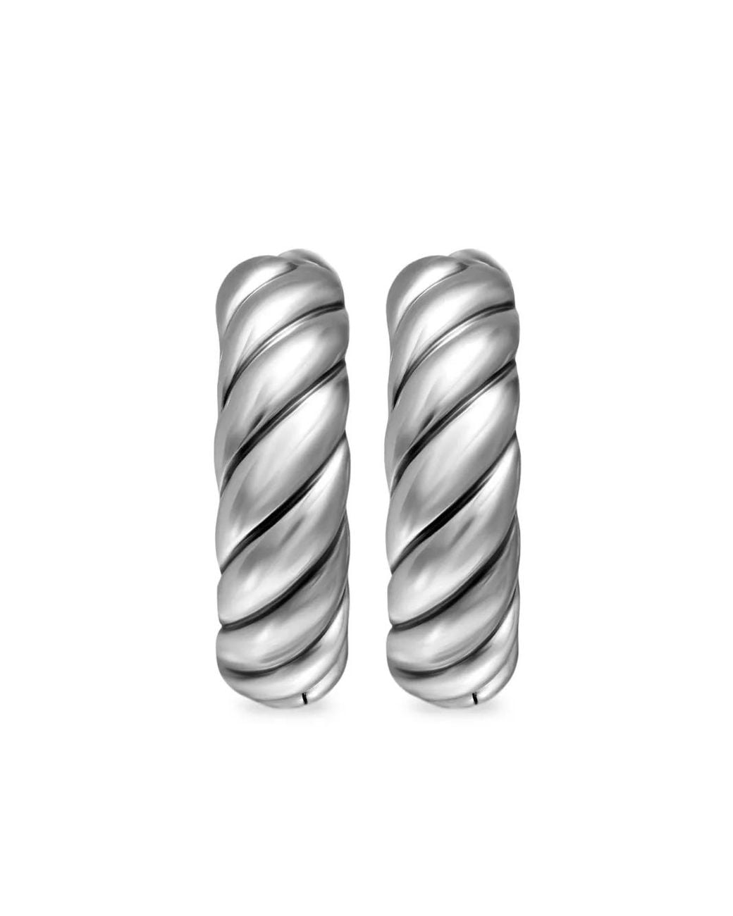 David Yurman White Sterling Sculpted Cable Hoop Earrings (18.6Mm)