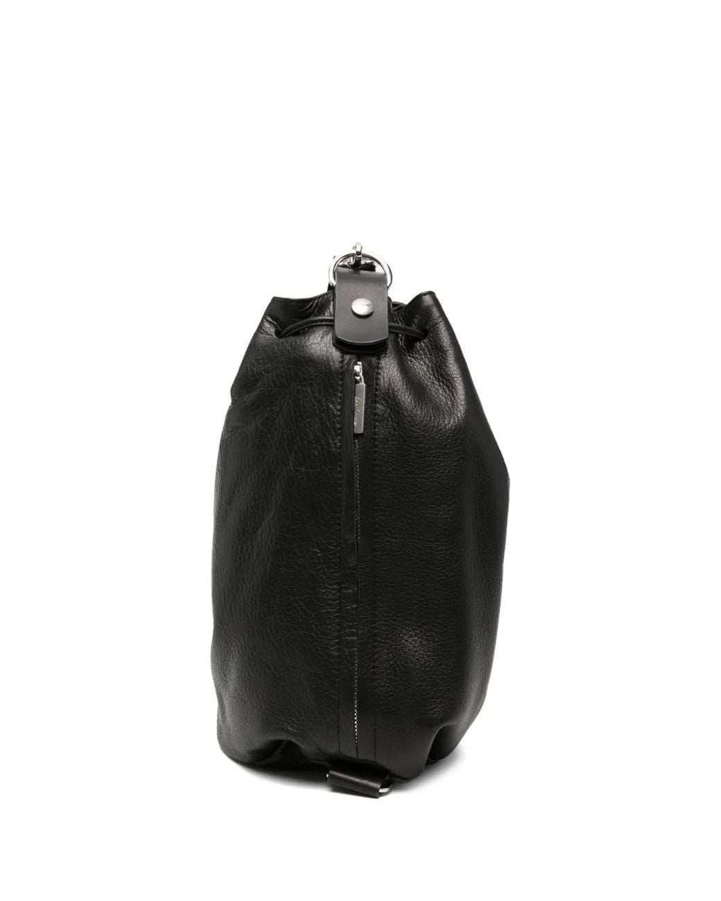 Yohji Yamamoto Black Drawstring Grained Leather Tote Bag