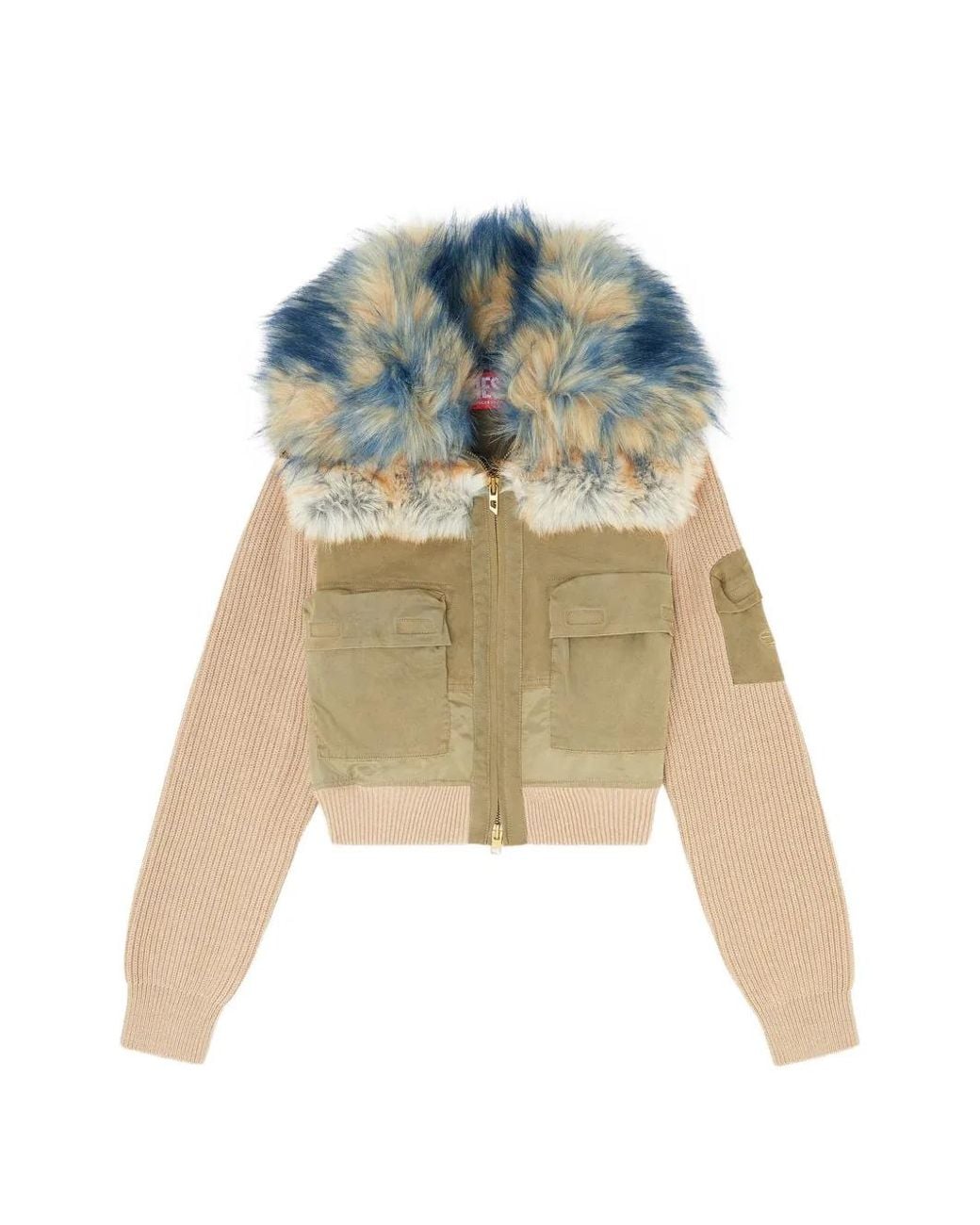 DIESEL Blue Blouson Bomber Avec Bordures En Maille Côtes Et Peluche