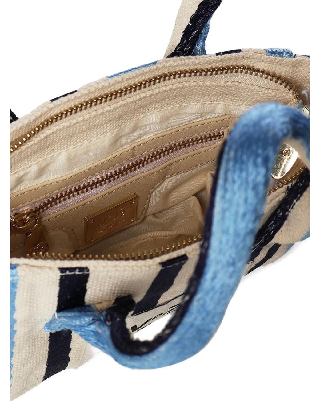 V73 Blue Mini Striped Top Handle Shoulder Bag
