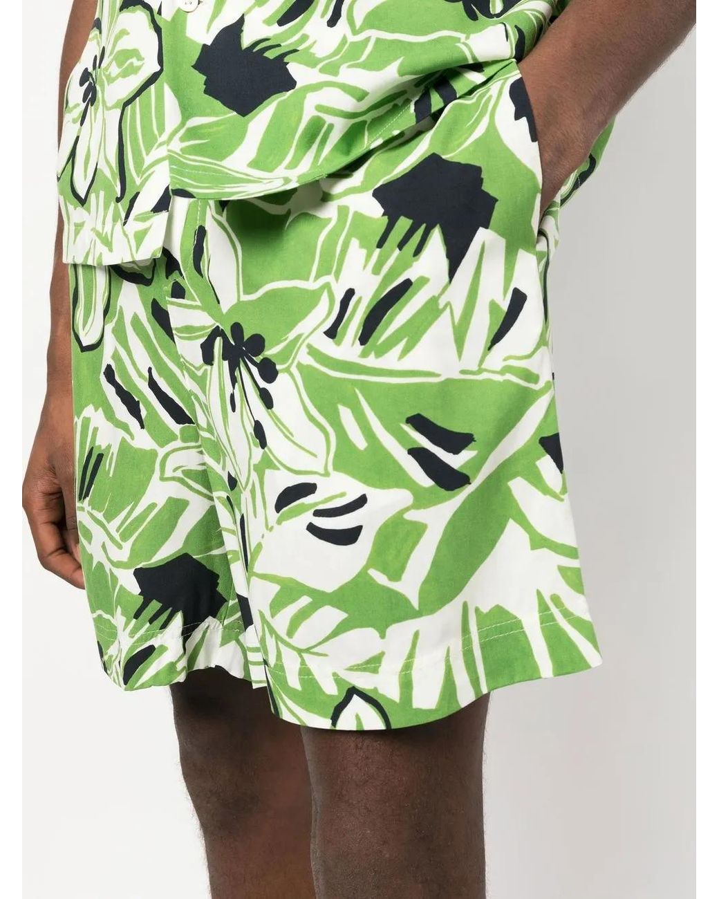 Palm Angels Green Floral-Print Logo-Waistband Shorts for men