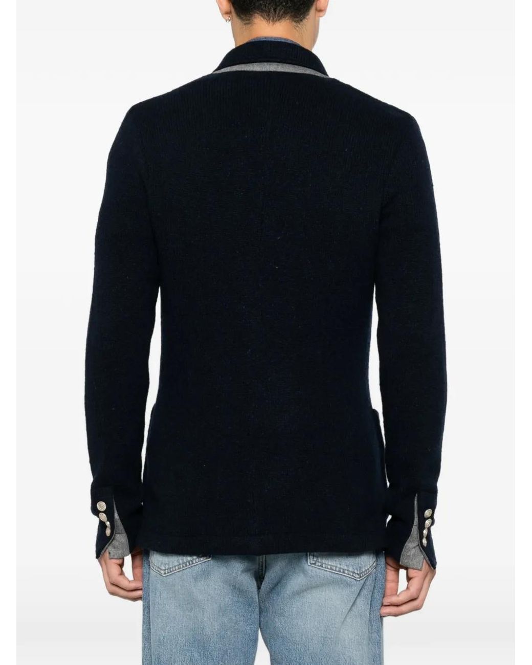 Eleventy Black Double-Breasted Knitted Jacket for men