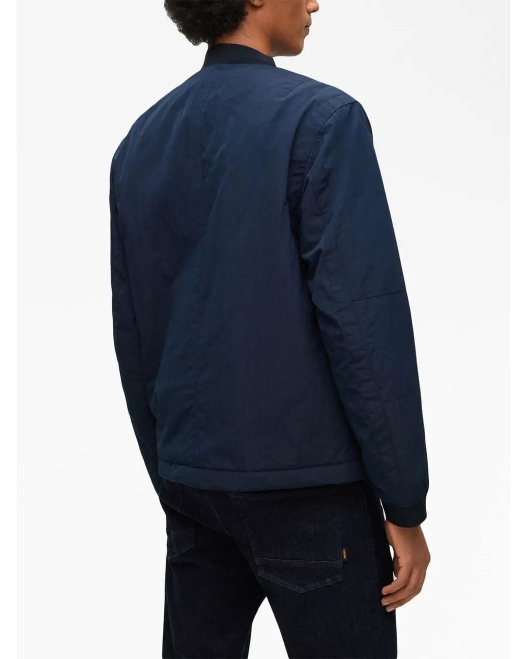 Boss Blue Othmar Logo-Patch Bomber Jacket for men