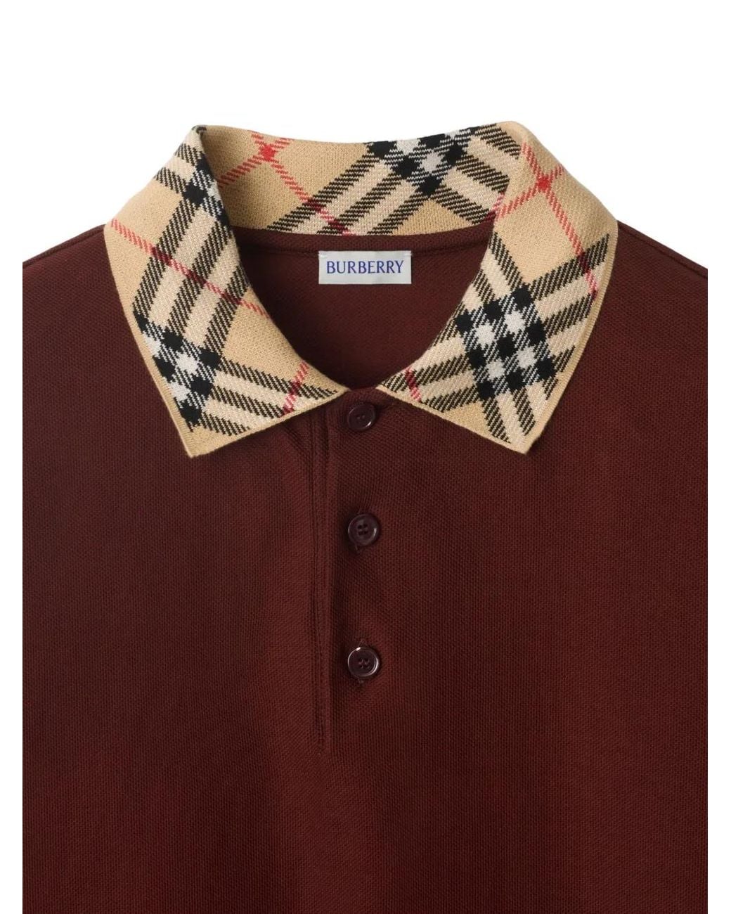 Burberry Red Check Collar Cotton Polo Shirt for men