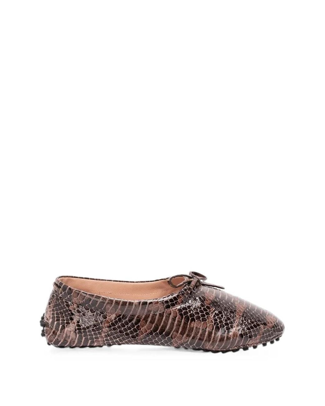 Alberta Ferretti Brown Bow-Detail Ballet Flats