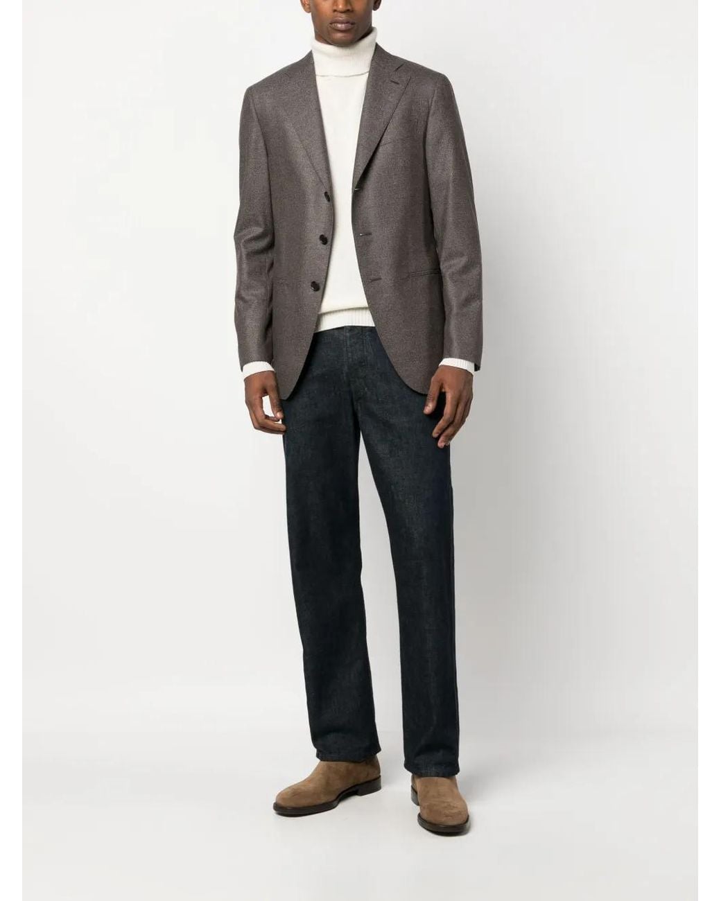 Caruso Gray Single-Breasted Wool Blazer for men