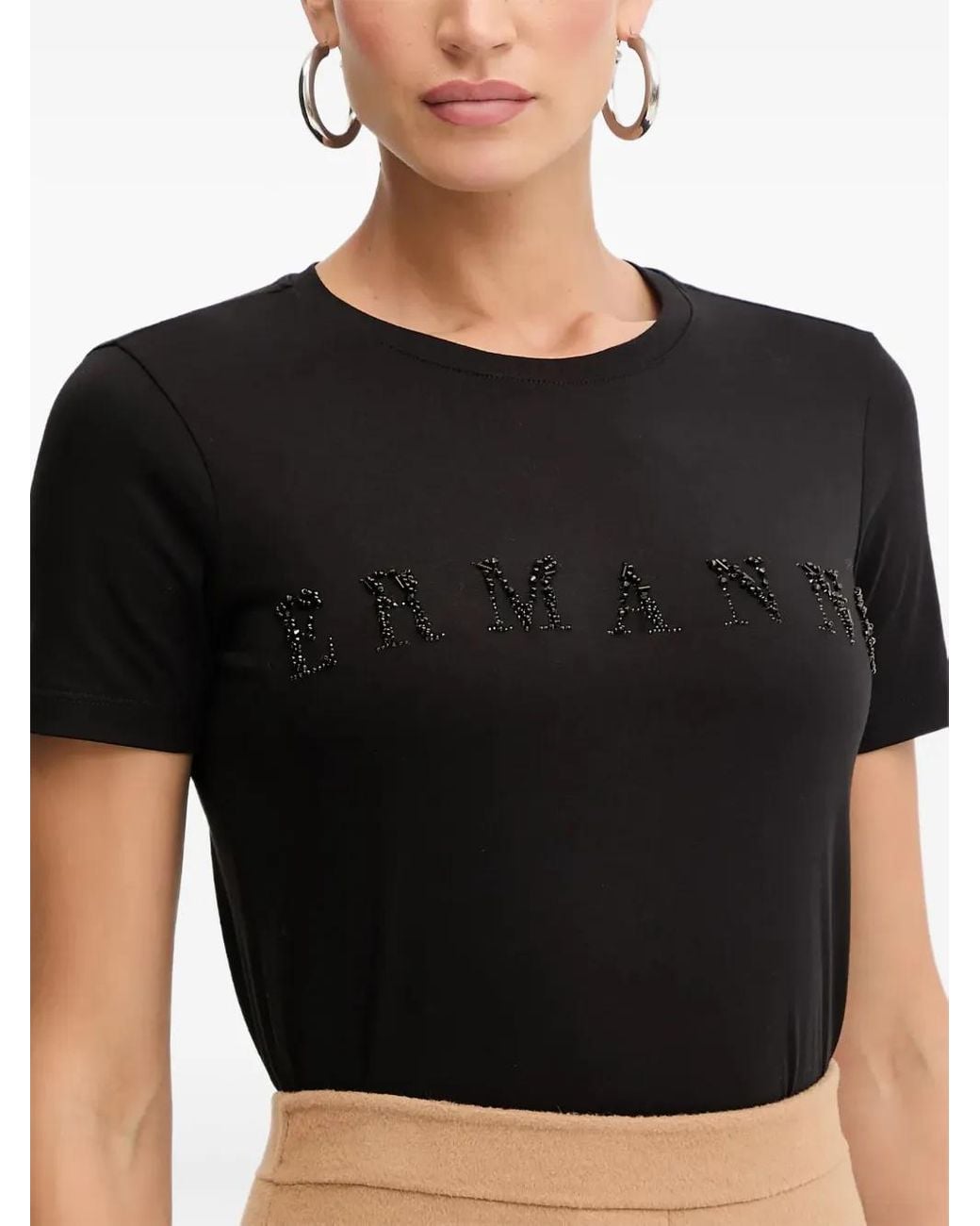 ERMANNO FIRENZE Black Logo-Lettering Crew-Neck T-Shirt