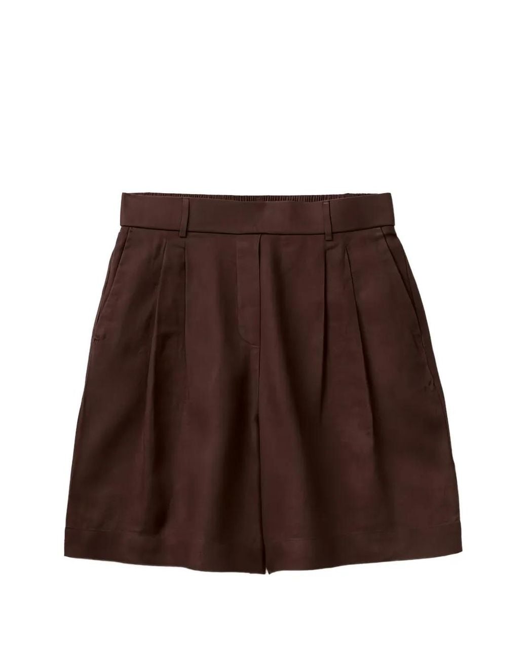 Benetton Brown Pleated Elasticated-Waist Shorts