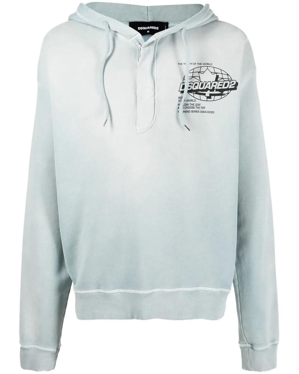 DSquared² Blue Logo-Print Cotton Hoodie for men