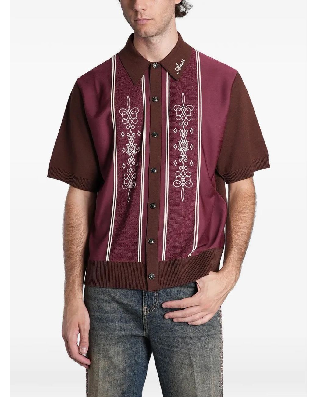 Amiri Red Ma Paneled Knit Shirt for men