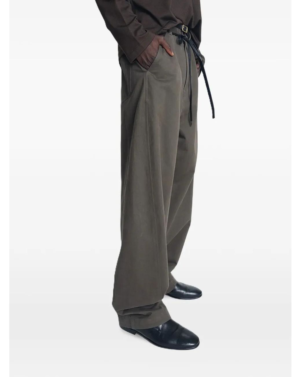 TONYWACK Green Drawstring Button-Tab Trousers for men
