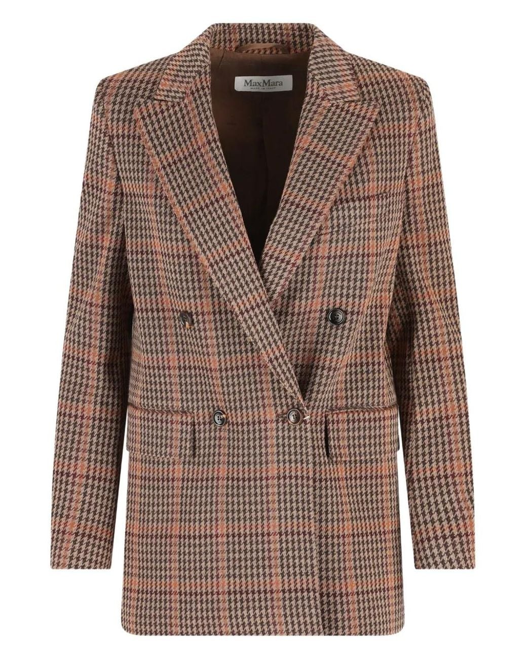 Max Mara Brown Double-Breasted Check Blazer
