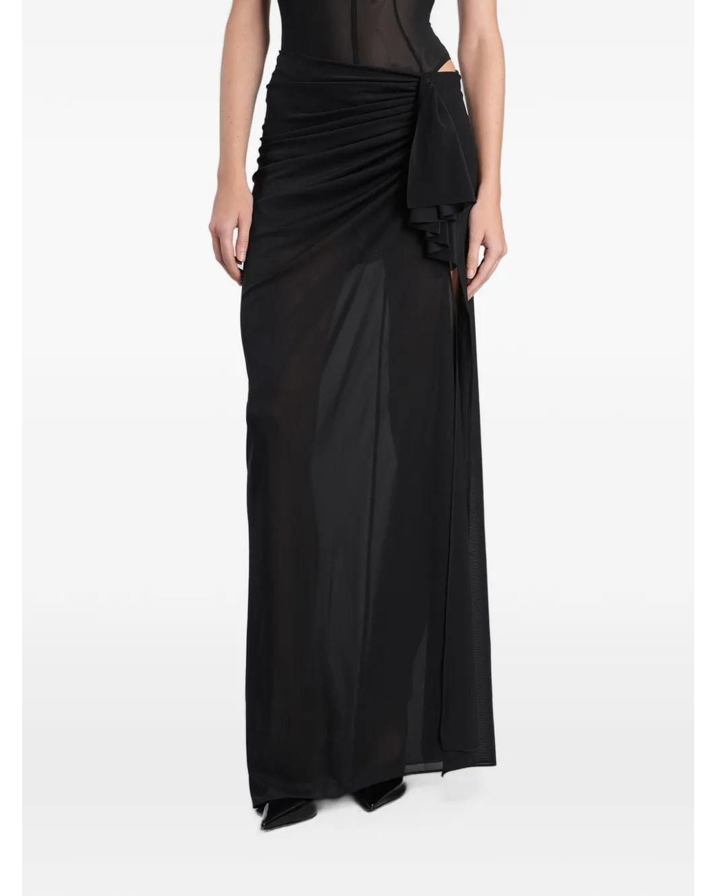 Alex Perry Black Ruched Draped Maxi Skirt
