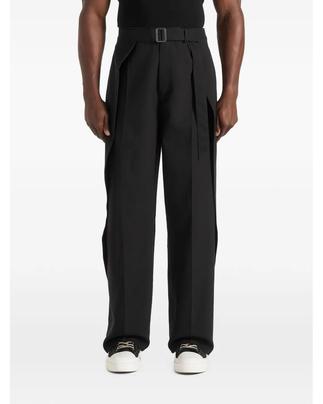 Manière De Voir Black Charles Wide Fit Wrap Leg Tailored Trousers for men