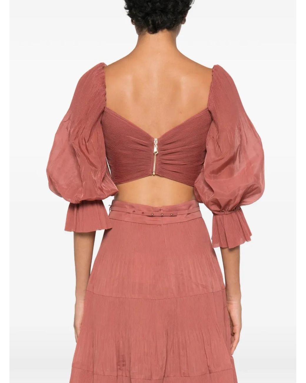 Zimmermann Red Haut Plissé À Manches Bouffantes