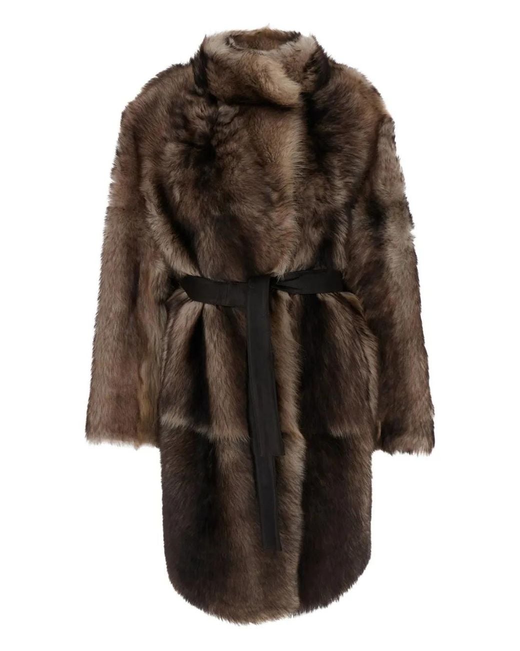 Yves Salomon Black Belted Shearling Coat
