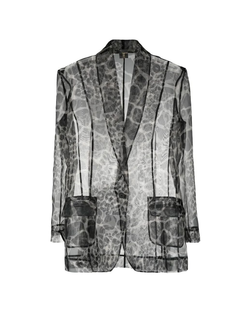 Tessitura Body Couture Gray Printed Organza Blazer