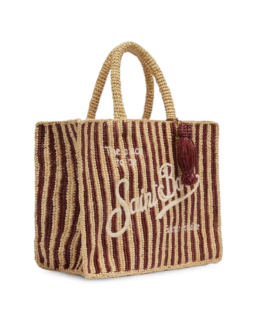 Mc2 Saint Barth Brown Colette Striped Raffia Tote Bag