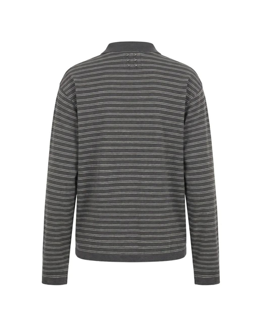 Nili Lotan Gray Striped Long-Sleeve Polo Shirt