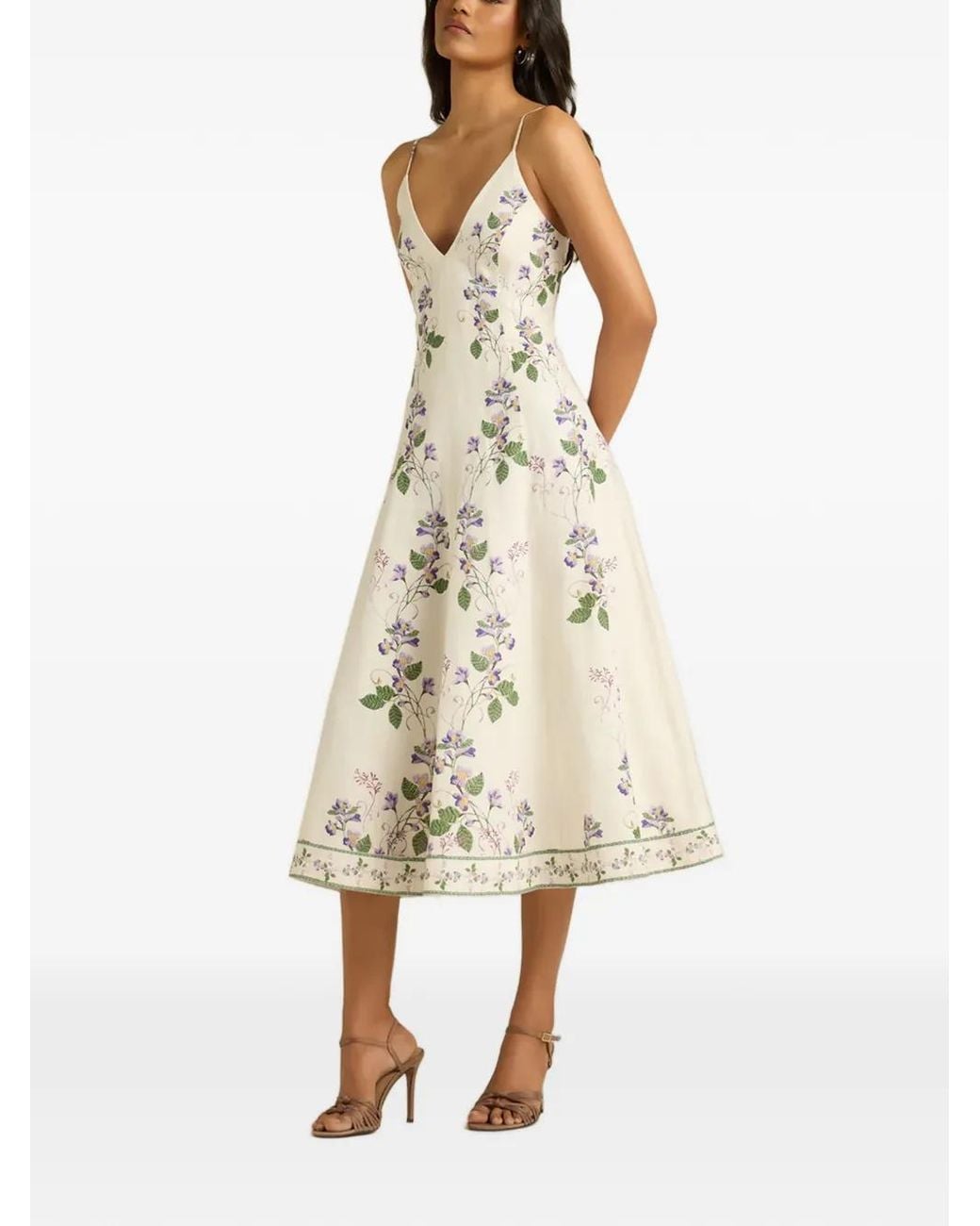 Hemant & Nandita Natural Robe Mi-Longue À Fleurs Brodées