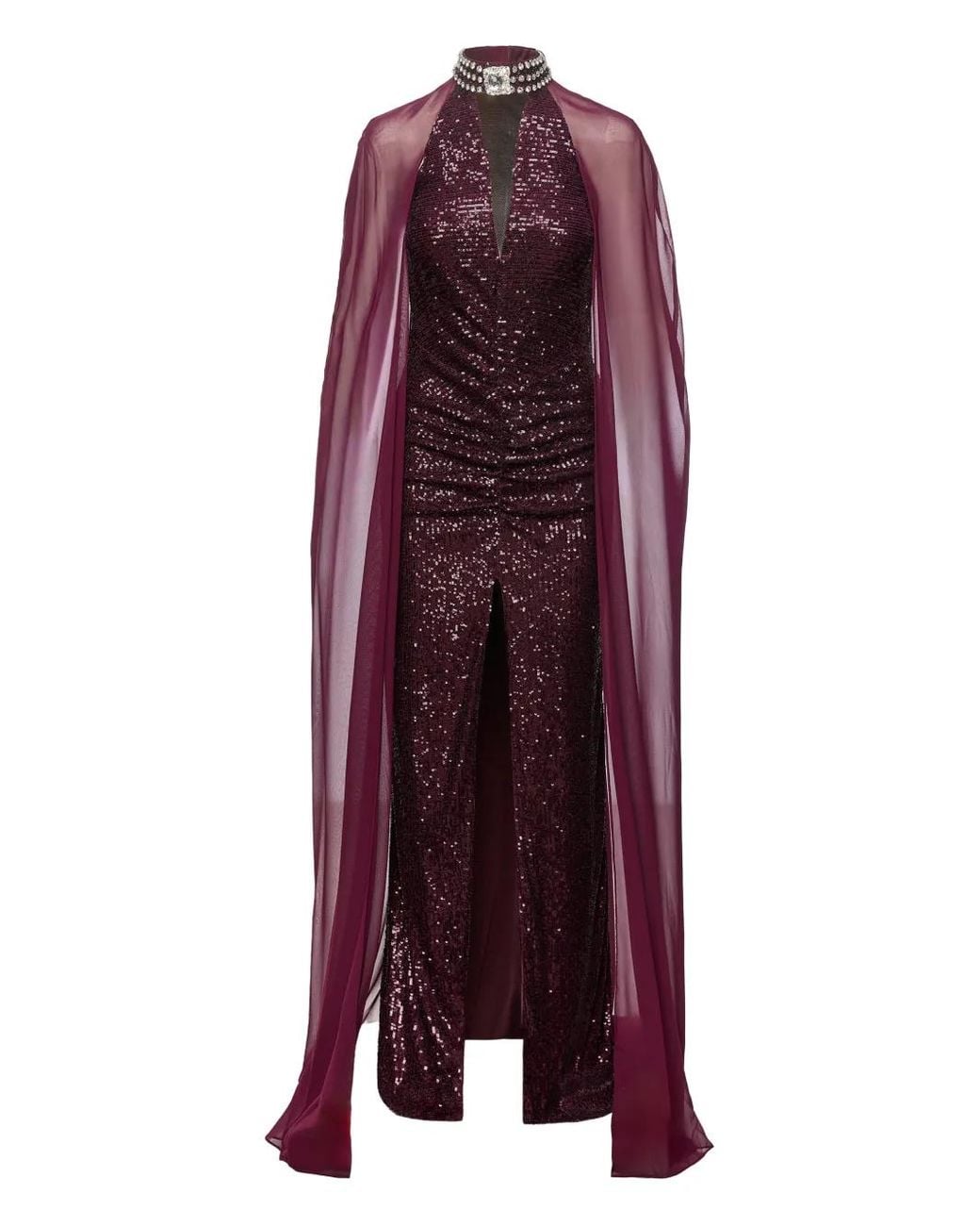 Nissa Purple Equined Caped Gown