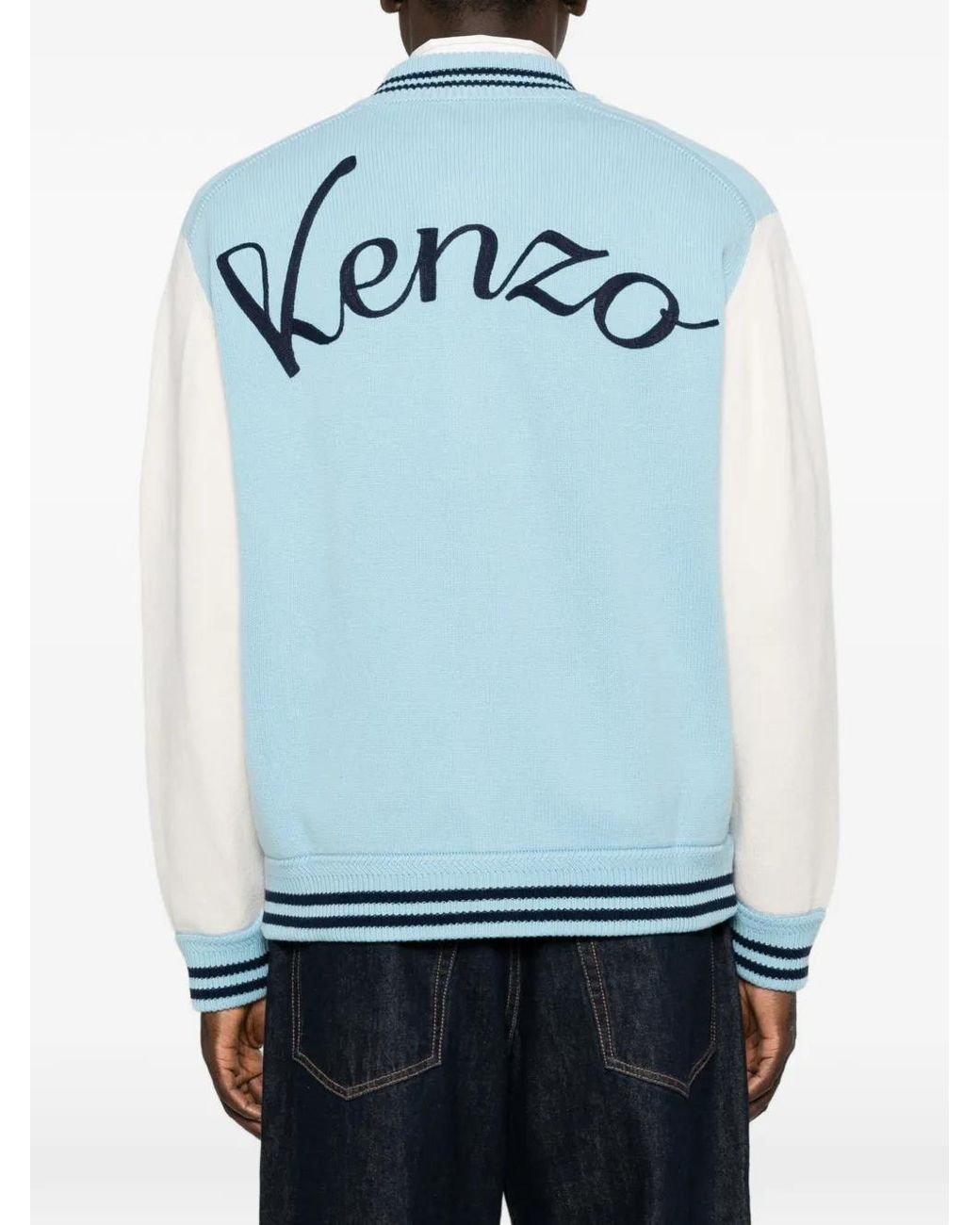 KENZO Blue Cardigan Varsity À Logo Brodé for men