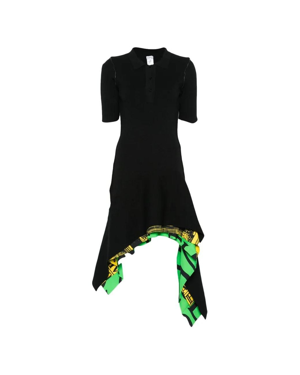 Loewe Black Asymmetric Printed-Trim Dress